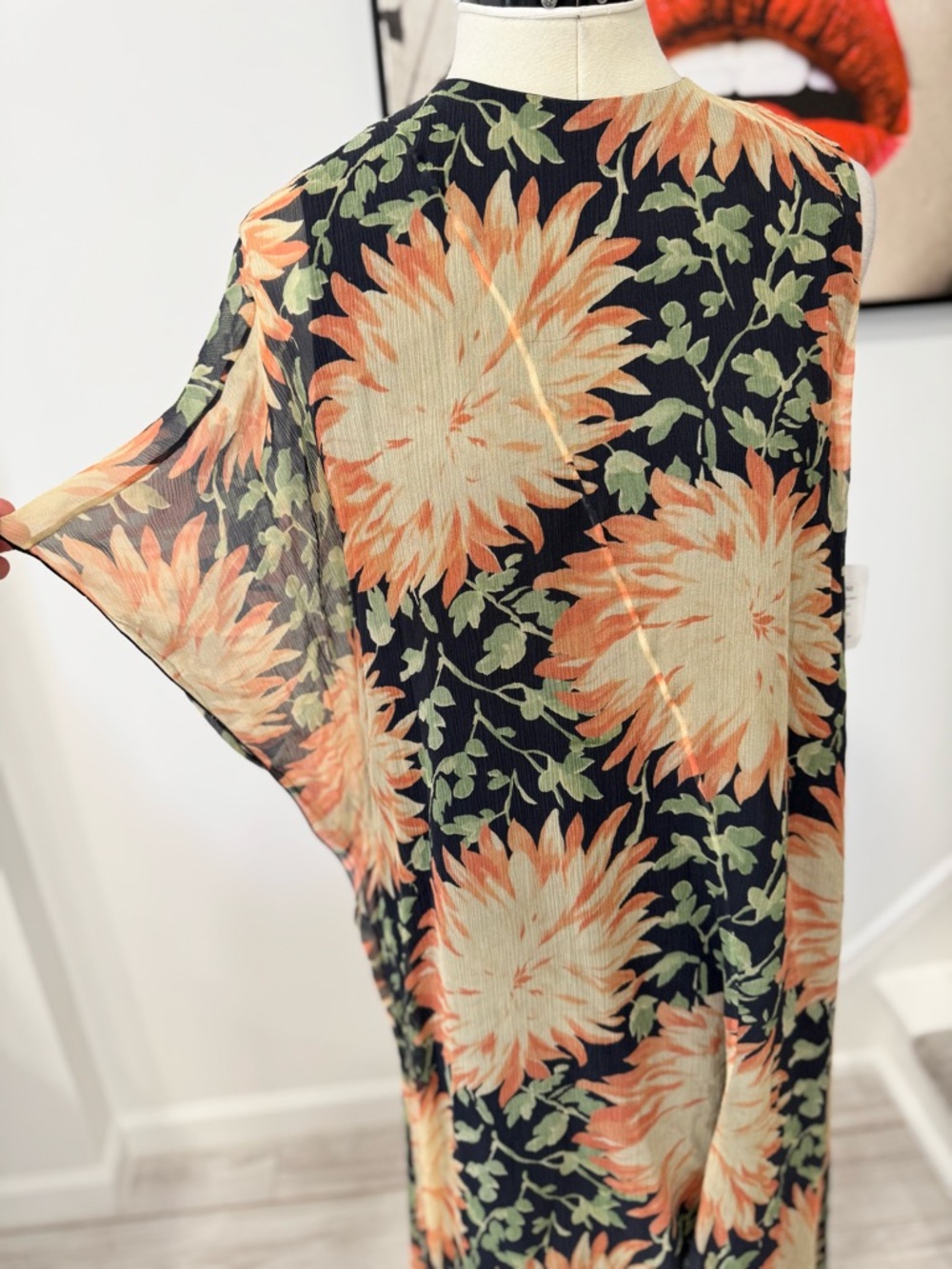 LOEWE Long Floral Print One-Sleeve Chiffon Silk Maxi Dress - Picture 5 of 16